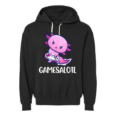 Gamesalotl Axolotl Cute Playing Video Game Garment-Dyed Fleece Hoodie