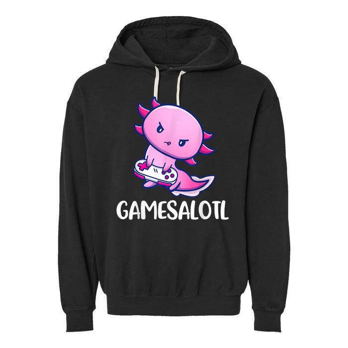 Gamesalotl Axolotl Cute Playing Video Game Garment-Dyed Fleece Hoodie