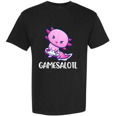 Gamesalotl Axolotl Cute Playing Video Game Garment-Dyed Heavyweight T-Shirt