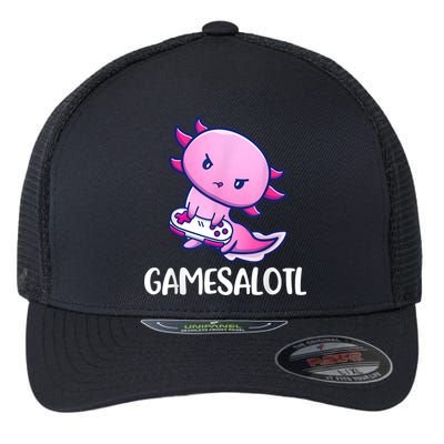 Gamesalotl Axolotl Cute Playing Video Game Flexfit Unipanel Trucker Cap