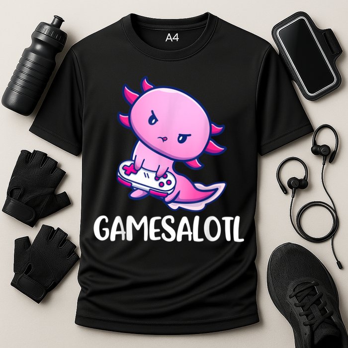 Gamesalotl Axolotl Cute Playing Video Game Performance Shirt