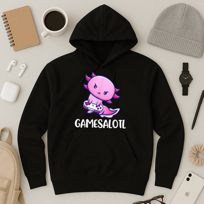 Gamesalotl Axolotl Cute Playing Video Game Hoodie