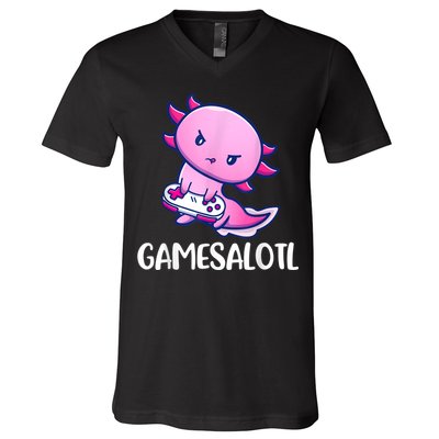 Gamesalotl Axolotl Cute Playing Video Game V-Neck T-Shirt