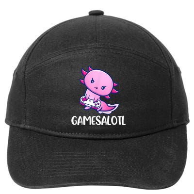 Gamesalotl Axolotl Cute Playing Video Game 7-Panel Snapback Hat