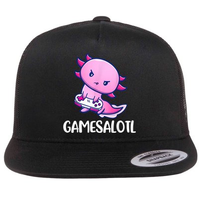 Gamesalotl Axolotl Cute Playing Video Game Flatbill Hat