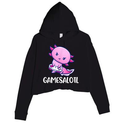Gamesalotl Axolotl Cute Playing Video Game Crop Fleece Hoodie