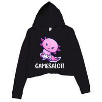 Gamesalotl Axolotl Cute Playing Video Game Crop Fleece Hoodie
