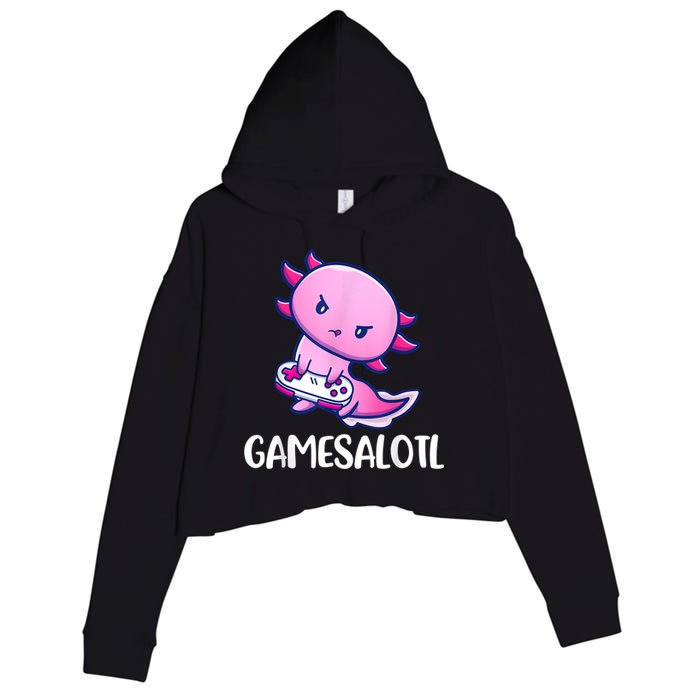 Gamesalotl Axolotl Cute Playing Video Game Crop Fleece Hoodie