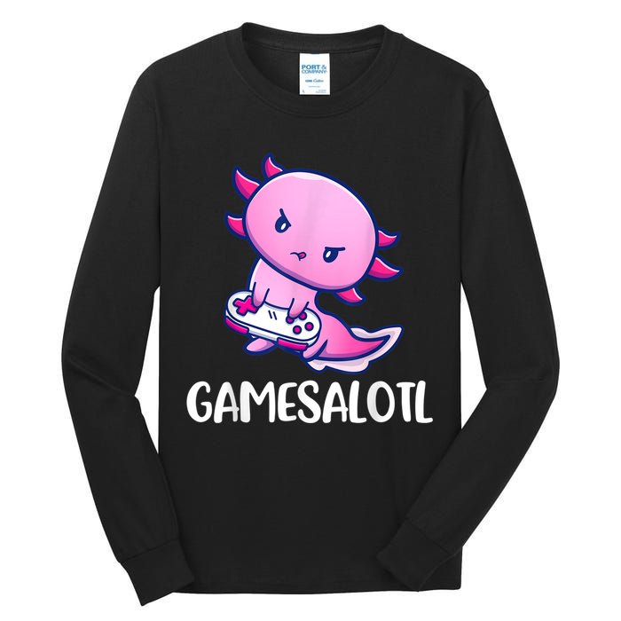 Gamesalotl Axolotl Cute Playing Video Game Tall Long Sleeve T-Shirt