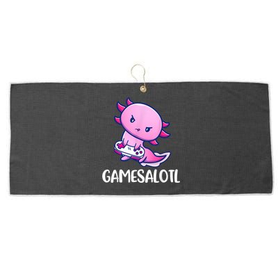 Gamesalotl Axolotl Cute Playing Video Game Large Microfiber Waffle Golf Towel