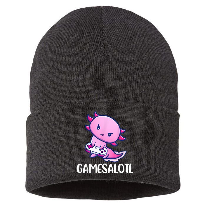 Gamesalotl Axolotl Cute Playing Video Game Sustainable Knit Beanie