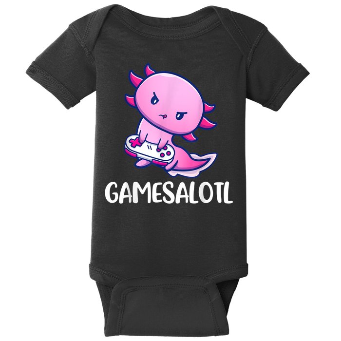 Gamesalotl Axolotl Cute Playing Video Game Baby Bodysuit