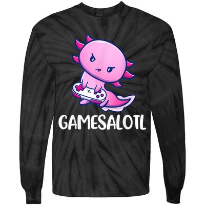 Gamesalotl Axolotl Cute Playing Video Game Tie-Dye Long Sleeve Shirt