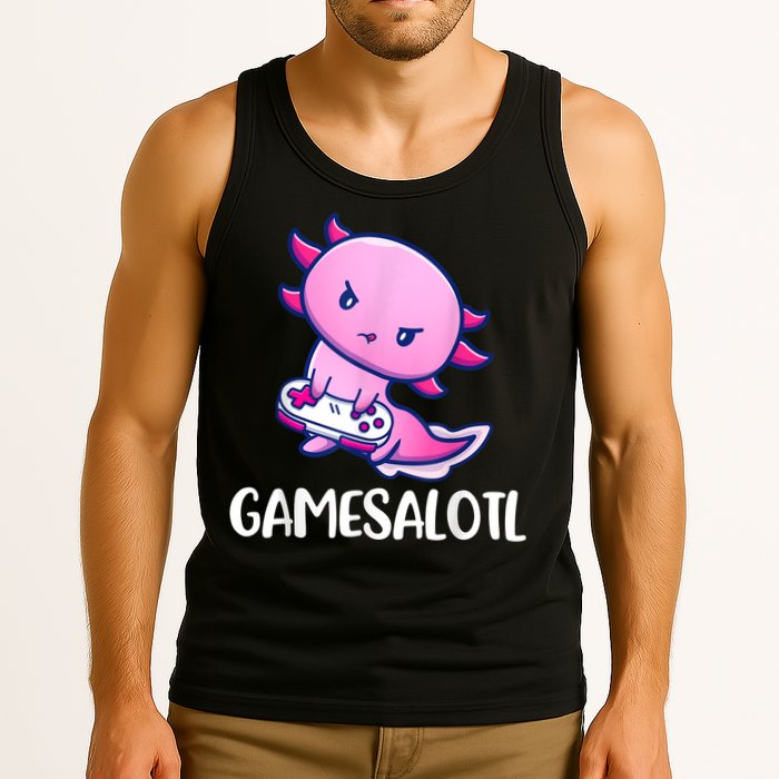 Gamesalotl Axolotl Cute Playing Video Game Tank Top