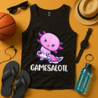 Gamesalotl Axolotl Cute Playing Video Game Tank Top