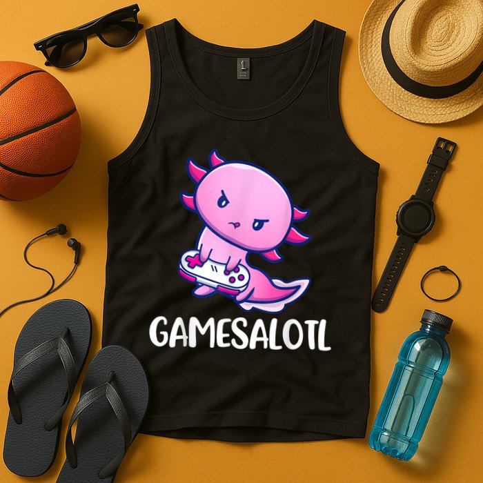 Gamesalotl Axolotl Cute Playing Video Game Tank Top