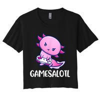 Gamesalotl Axolotl Cute Playing Video Game Crop Top