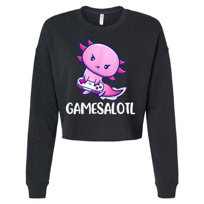 Gamesalotl Axolotl Cute Playing Video Game Cropped Pullover Crew