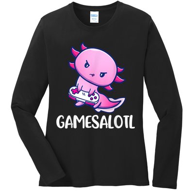 Gamesalotl Axolotl Cute Playing Video Game Ladies Long Sleeve Shirt