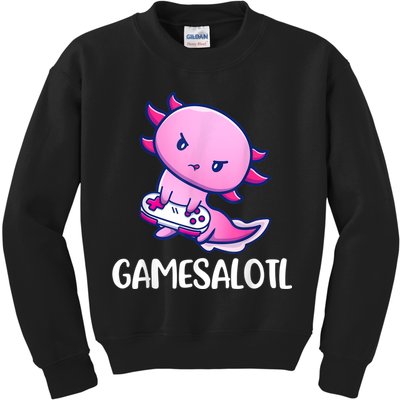 Gamesalotl Axolotl Cute Playing Video Game Kids Sweatshirt