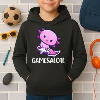 Gamesalotl Axolotl Cute Playing Video Game Kids Hoodie