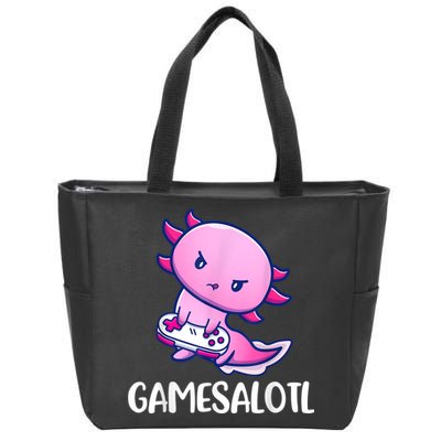Gamesalotl Axolotl Cute Playing Video Game Zip Tote Bag