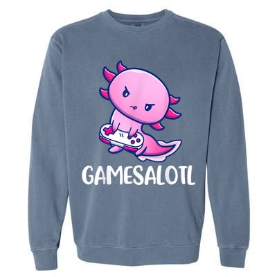 Gamesalotl Axolotl Cute Playing Video Game Garment-Dyed Sweatshirt