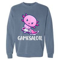Gamesalotl Axolotl Cute Playing Video Game Garment-Dyed Sweatshirt
