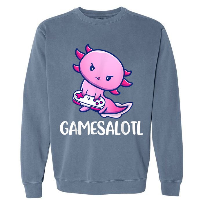 Gamesalotl Axolotl Cute Playing Video Game Garment-Dyed Sweatshirt
