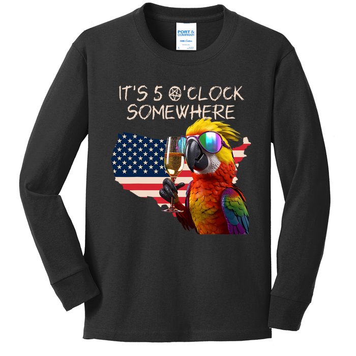 Grab A Drink And Toast To The Sun! Its 5 Oclock SomewhereAmerica Flag Design Kids Long Sleeve Shirt