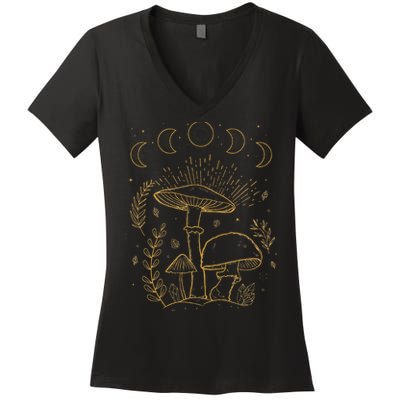 Goblincore Aesthetic Dark Academia Cottagecore Mushroom Women's V-Neck T-Shirt