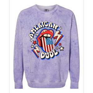 Groovy American Dude 4Th Of July Patriotic Freedom Lip Usa F Gift Colorblast Crewneck Sweatshirt