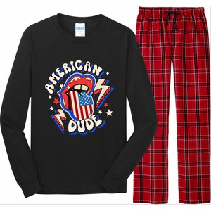 Groovy American Dude 4Th Of July Patriotic Freedom Lip Usa F Gift Long Sleeve Pajama Set