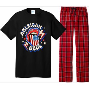 Groovy American Dude 4Th Of July Patriotic Freedom Lip Usa F Gift Pajama Set