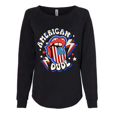 Groovy American Dude 4Th Of July Patriotic Freedom Lip Usa F Gift Womens California Wash Sweatshirt