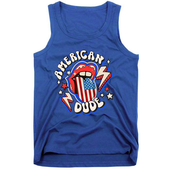 Groovy American Dude 4Th Of July Patriotic Freedom Lip Usa F Gift Tank Top