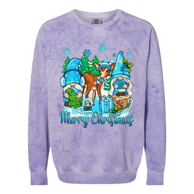 Gnome And Deer Merry Christmas Winter Vibes Cozy Season Colorblast Crewneck Sweatshirt