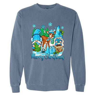 Gnome And Deer Merry Christmas Winter Vibes Cozy Season Garment-Dyed Sweatshirt