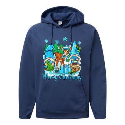 Gnome And Deer Merry Christmas Winter Vibes Cozy Season Performance Fleece Hoodie