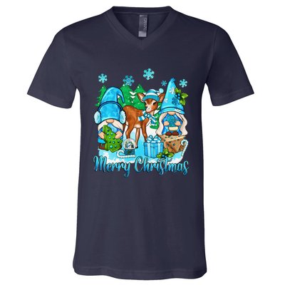 Gnome And Deer Merry Christmas Winter Vibes Cozy Season V-Neck T-Shirt