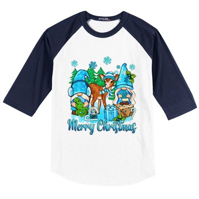 Gnome And Deer Merry Christmas Winter Vibes Cozy Season Baseball Sleeve Shirt