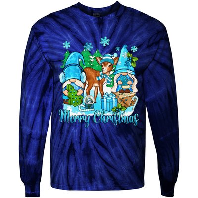 Gnome And Deer Merry Christmas Winter Vibes Cozy Season Tie-Dye Long Sleeve Shirt