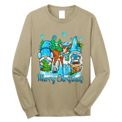 Gnome And Deer Merry Christmas Winter Vibes Cozy Season Long Sleeve Shirt