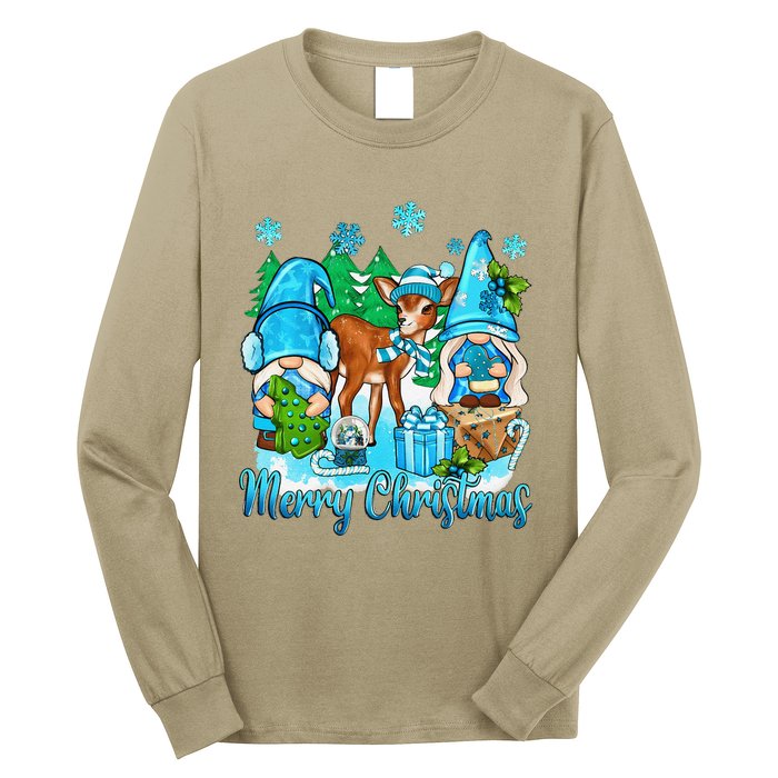 Gnome And Deer Merry Christmas Winter Vibes Cozy Season Long Sleeve Shirt