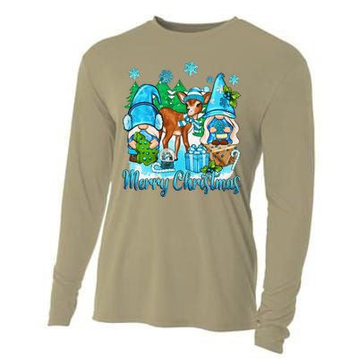 Gnome And Deer Merry Christmas Winter Vibes Cozy Season Cooling Performance Long Sleeve Crew