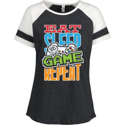 Gamingroom Accessories Eat Sleep Game Repeat Gift Enza Ladies Jersey Colorblock Tee