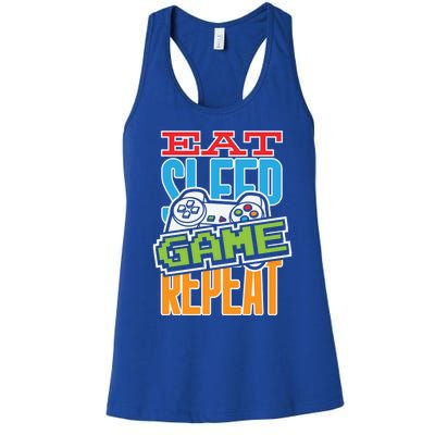 Gamingroom Accessories Eat Sleep Game Repeat Gift Women's Racerback Tank