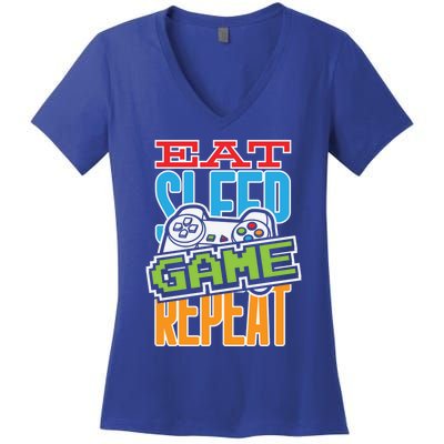 Gamingroom Accessories Eat Sleep Game Repeat Gift Women's V-Neck T-Shirt