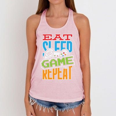 Gamingroom Accessories Eat Sleep Game Repeat Gift Women's Knotted Racerback Tank