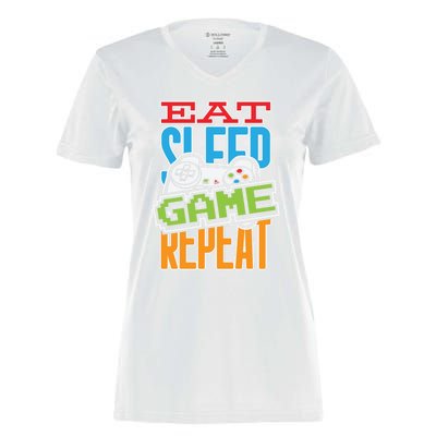 Gamingroom Accessories Eat Sleep Game Repeat Gift Women's Momentum V-Neck T-Shirt